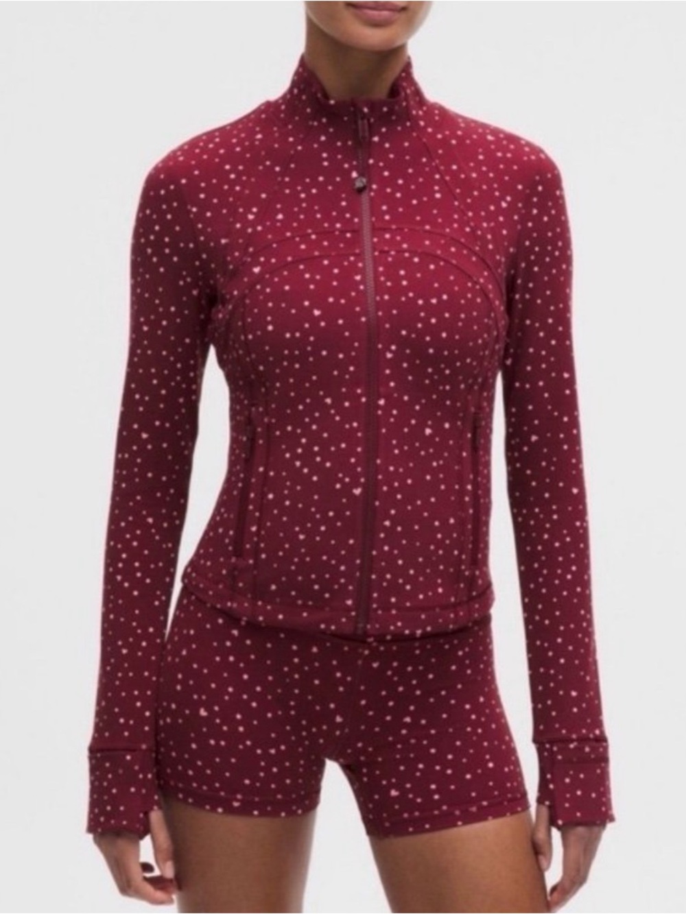 Lululemon Define Cropped Jacket - Sz 8 Scattered Hearts Burgundy Bay